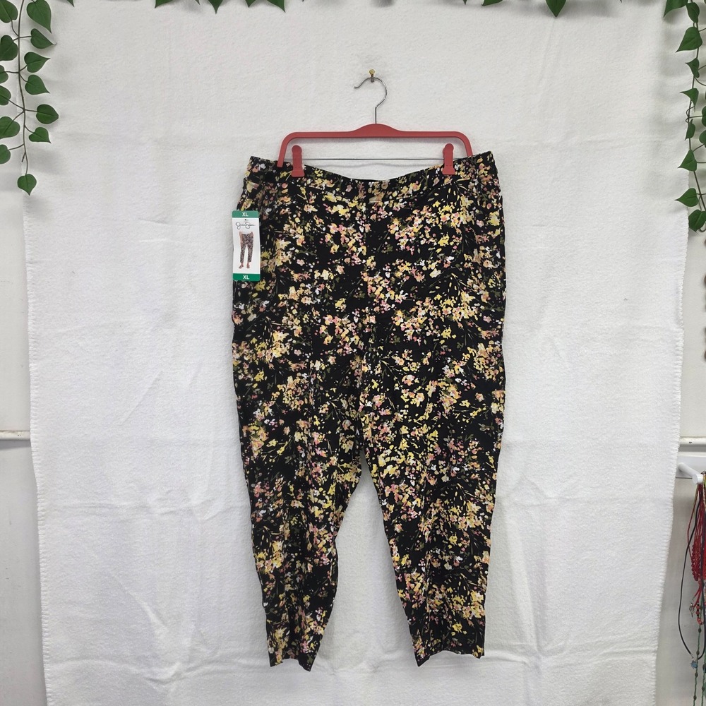 NWT Jessica Simpson XL Cameren Floral Tapered Pants Black Bouquet Splash